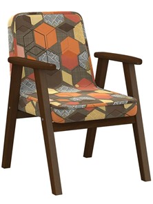 Кресло мягкое Ретро ткань геометрия коричневый, каркас орех в Пензе