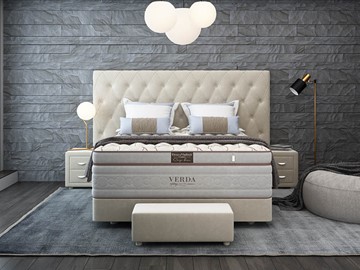 Двуспальная кровать Luxe/Podium M 160х200, Флок (Велсофт Бежевый) в Пензе