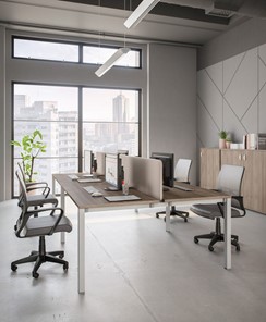 Офисный набор мебели Комфорт КФ (дуб шамони темный) на белом металокаркасе в Пензе