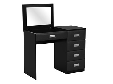 Столик косметический Como/Veda, с зеркалом, 4 ящика, правый, ЛДСП черный/экокожа черная в Пензе