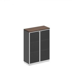 Шкаф для документов средний со стеклянными дверьми в рамке Bravo, дуб гладстоун/антрацит премиум (90х40х124,6) в Пензе