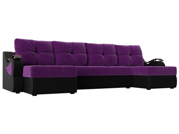 П-образный диван Меркурий П, Фиолетовый/черный (вельвет/экокожа) в Пензе