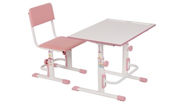 Растущий комплект мебели POLINI Kids Растущая парта-трансформер М1 и стул регулируемый L Белый-розовый в Пензе