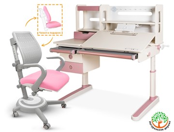 Растущий стол + кресло Mealux Oxford Max + Ergoback, белый/розовый в Пензе