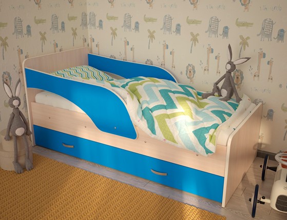 Кровать детская Максимка, корпус Млечный дуб, фасад Синий в Пензе - изображение