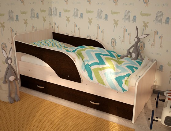 Детская кровать с бортиками Максимка, корпус Млечный дуб, фасад Венге в Пензе - изображение