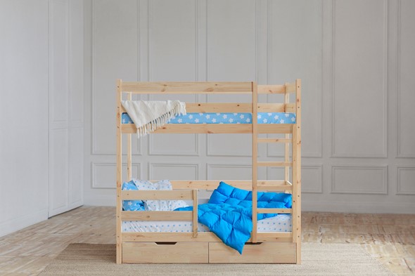 Детская двухъярусная кровать без крыши с ящиками, без покраски в Пензе - изображение