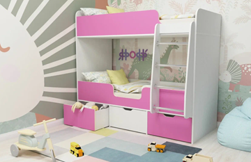Двухэтажная детская кровать Малыш двойняшка 70х160, корпус Белое дерево, фасад Розовый в Пензе
