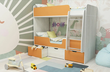 Двухэтажная детская кровать Малыш двойняшка 70х160, корпус Винтерберг, фасад Оранжевый в Пензе