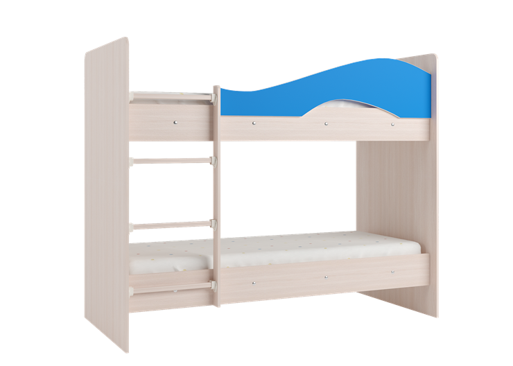 Детская двухэтажная кровать Мая на щитах со шкафом и ящиками, корпус Млечный дуб, фасад Синий в Пензе - изображение 1