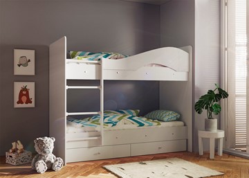 Двухэтажная кровать Мая с 2 ящиками на щитах, цвет Млечный дуб в Пензе - предосмотр