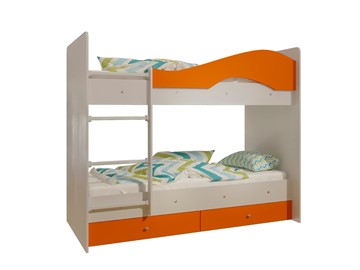 Двухэтажная детская кровать Мая с 2 ящиками на щитах, корпус Млечный дуб, фасад Оранжевый в Пензе - предосмотр 4