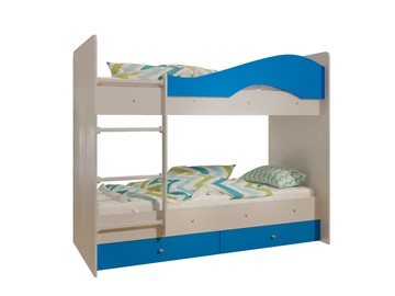 Детская двухъярусная кровать Мая с 2 ящиками на щитах, корпус Млечный дуб, фасад Синий в Пензе - предосмотр 4