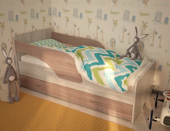 Кровать с ящиками Максимка, корпус Шимо светлый, фасад Шимо темный в Пензе - изображение