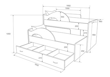 Кровать 2-ярусная Радуга 1.6 с ящиком, корпус Млечный дуб, фасад Венге в Пензе - предосмотр 2