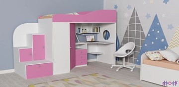 Кровать-чердак в детскую Кадет-1, корпус Белое дерево, фасад Розовый в Пензе