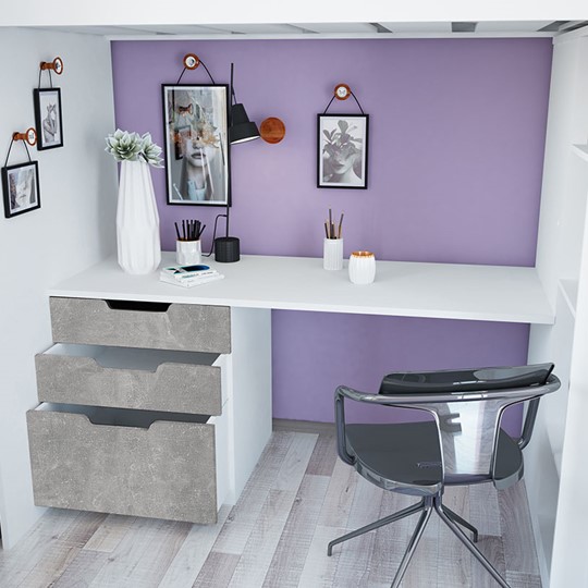 Кровать-чердак с письменным столом и шкафом POLINI Kids Simple Белый / Бетон в Пензе - изображение 6