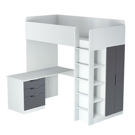 Кровать 2-х ярусная с письменным столом и шкафом POLINI Kids Simple Белый / Серый в Пензе - изображение