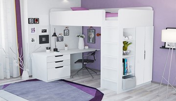 Кровать-чердак с письменным столом и шкафом POLINI Kids Simple Белый в Пензе - предосмотр 1