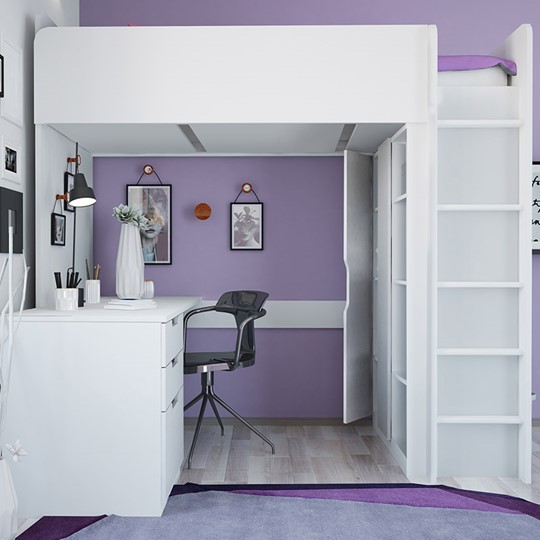 Кровать-чердак с письменным столом и шкафом POLINI Kids Simple Белый в Пензе - изображение 4