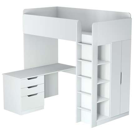 Кровать-чердак с письменным столом и шкафом POLINI Kids Simple Белый в Пензе - изображение