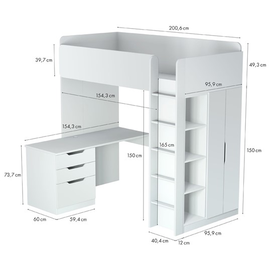 Кровать-чердак с письменным столом и шкафом POLINI Kids Simple Белый в Пензе - изображение 6