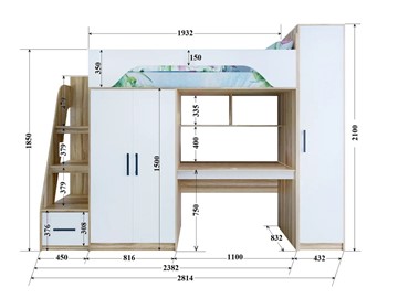 Кровать-чердак в детскую с шкафом Тея, каркас Винтерберг, фасад Амарант в Пензе - предосмотр 1