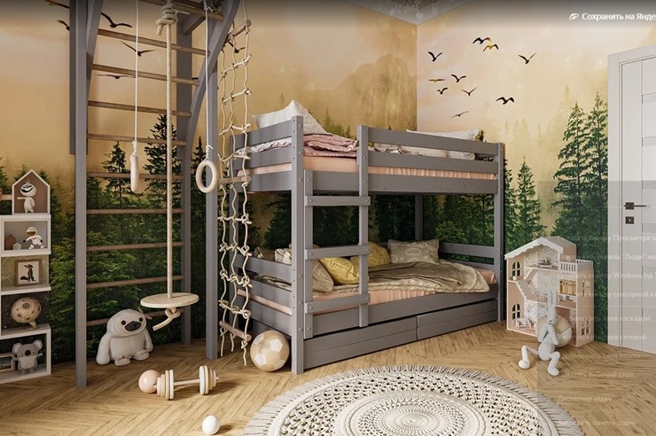Кровать в детскую Джуниор двухъярусная с ящиками (Антрацит) в Пензе - изображение 1