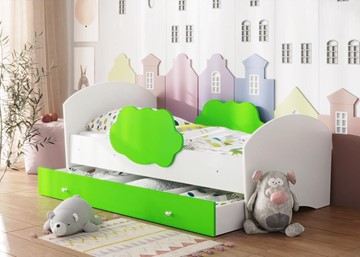 Детская кровать Тучка с ящиком, корпус Белый, фасад Лайм в Пензе