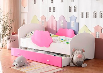 Кровать детская Тучка с ящиком, корпус Белый, фасад Розовый в Пензе