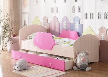 Кровать детская Тучка с ящиком, корпус Дуб млечный, фасад Розовый в Пензе