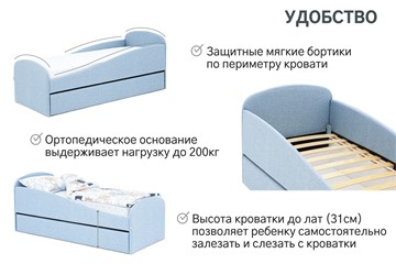 Кровать в детскую с ящиком Letmo небесный (рогожка) в Пензе - предосмотр 1