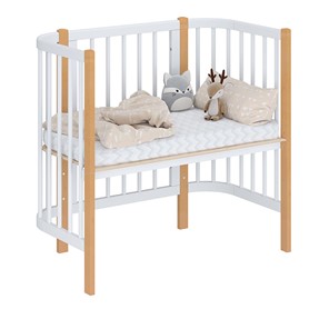 Кроватка детская приставная POLINI Kids Simple 105 Белый / Бук в Пензе - предосмотр 1