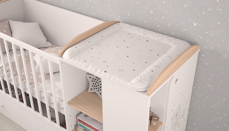 Кроватка-трансформер с комодом POLINI Kids French 800 TEDDY Белый / Дуб пастельный в Пензе - изображение 6