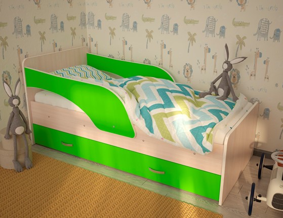 Кровать с бортиками Максимка, корпус Млечный дуб, фасад Салатовый в Пензе - изображение
