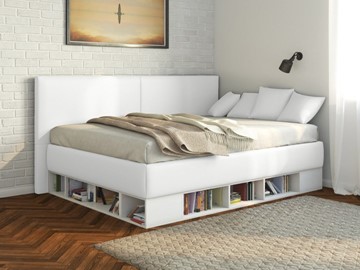 Подростковая кровать Lancaster 1, 140х200, ЛДСП белая, экокожа белая в Пензе
