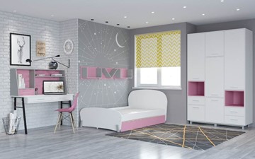 Комплект мебели для детской POLINI Kids Mirum №4 Белый / Серый / Розовый в Пензе