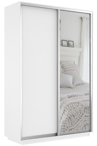 Шкаф двухдверный Экспресс (ДСП/Зеркало) 1400х600х2400, белый снег в Пензе