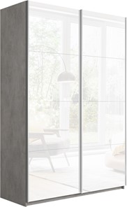 Шкаф 2-х створчатый Прайм (Белое стекло/Белое стекло) 1400x570x2300, бетон в Пензе