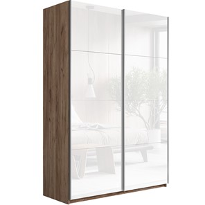 Шкаф двухдверный Прайм (Белое стекло/Белое стекло) 1600x570x2300, Крафт табачный в Пензе