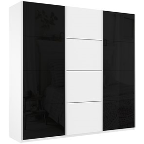 Шкаф 3-х створчатый Широкий Прайм (2 Стекла Черных / ДСП) 2400x570x2300, Белый Снег в Пензе
