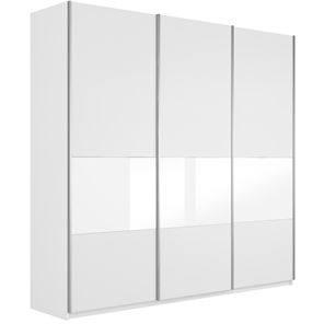 Шкаф 3-х створчатый Широкий Прайм (ДСП / Белое стекло) 2400x570x2300, Белый снег в Пензе