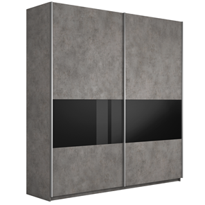 Шкаф двухдверный Широкий Прайм (ДСП / Черное стекло) 2200x570x2300, Бетон в Пензе