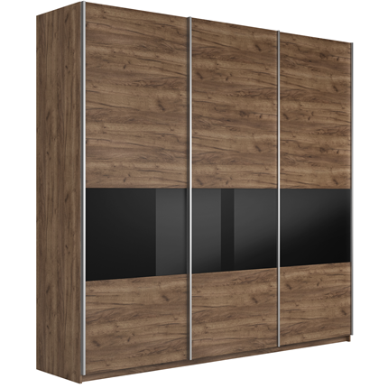 Шкаф 3-створчатый Широкий Прайм (ДСП / Черное стекло) 2400x570x2300, Крафт Табачный в Пензе - изображение