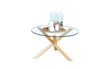 Круглый столик Оникс-3, Натуральный массив/Прозрачное стекло в Пензе - предосмотр 1