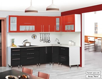 Кухонный угловой гарнитур Мыло 224 2600х1600, цвет Черный/Красный металлик в Пензе