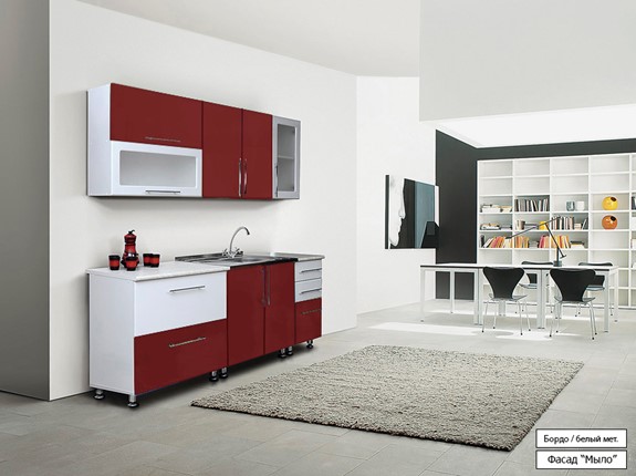 Модульная кухня Мыло 224 2000х718, цвет Бордо/Белый металлик в Пензе - изображение