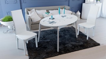 Кухонный раздвижной стол Марсель (СМ(Б)-102.01.12(1)), цвет  Белый/Стекло белое глянец в Пензе