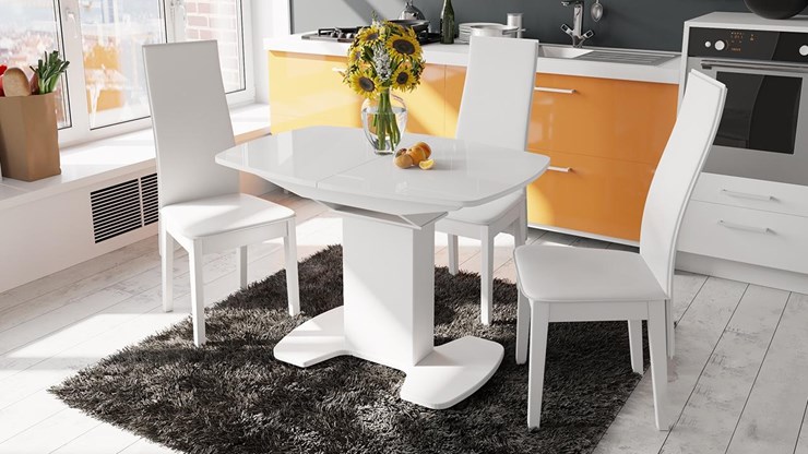 Кухонный раскладной стол Портофино (СМ(ТД)-105.01.11(1)), цвет  Белый глянец/Стекло белое в Пензе - изображение 1
