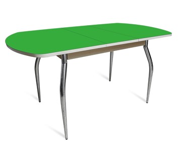 Кухонный стол раскладной ПГ-07 СТ2, дуб молочный/зеленое стекло/35 хром гнутые металл в Пензе